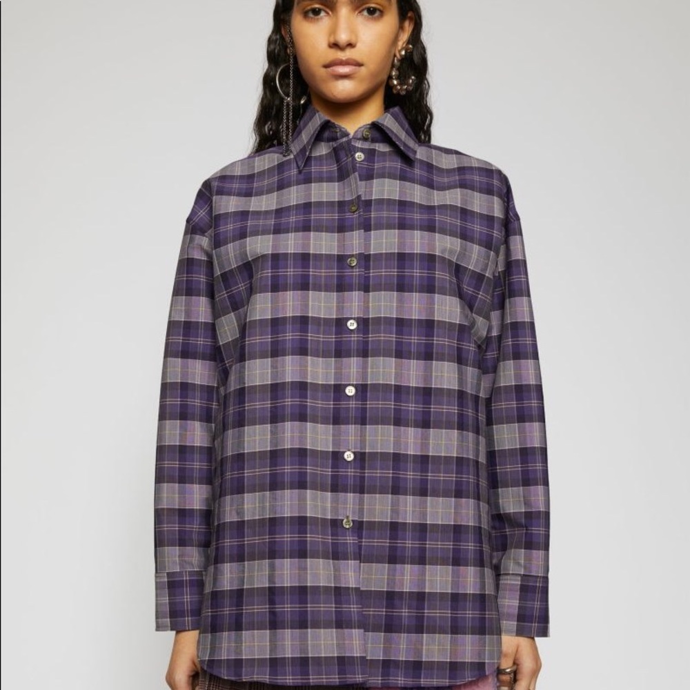 NWT Acne Studios Checked Shirt Blouse Purple/yellow